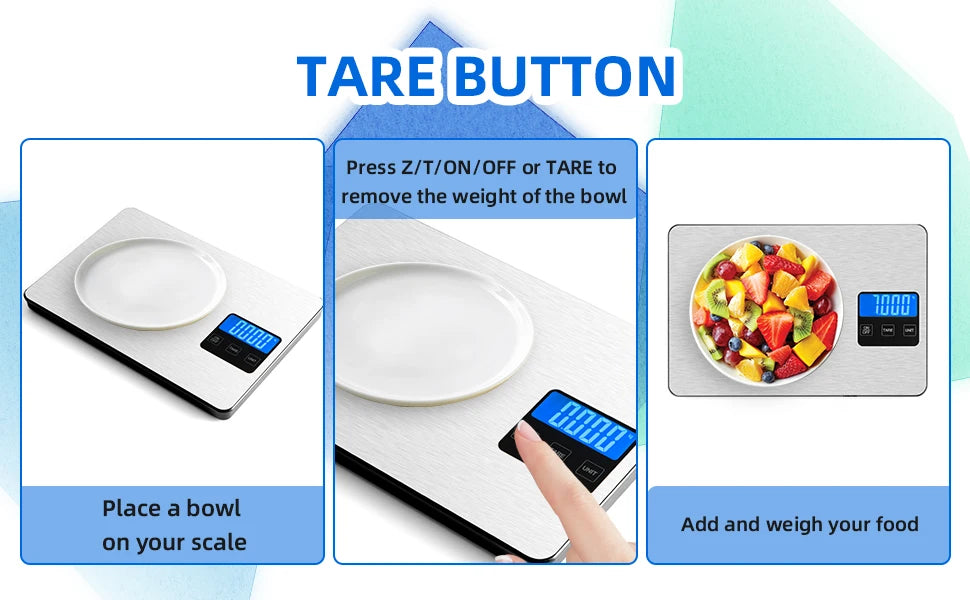 Food Scale 33lb/15Kg Digital Kitchen Scale for Food Ounces and Grams Cooking Baking 1g/0.1oz Precise Graduation USB Rechargeable