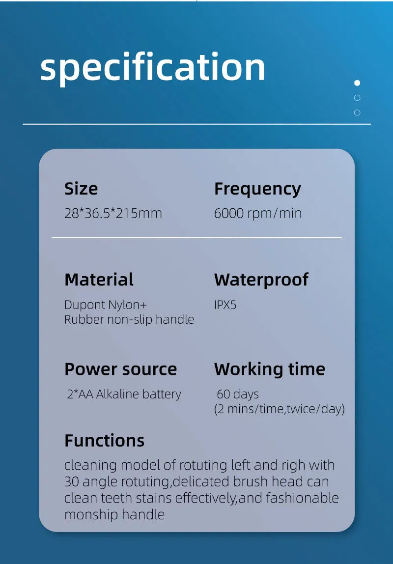 Electric Toothbrush Rounded Vibrate Heads Teeth Brush Soft Bristle Rotation Gum Care Battery Power Teeth Whitening For Adults