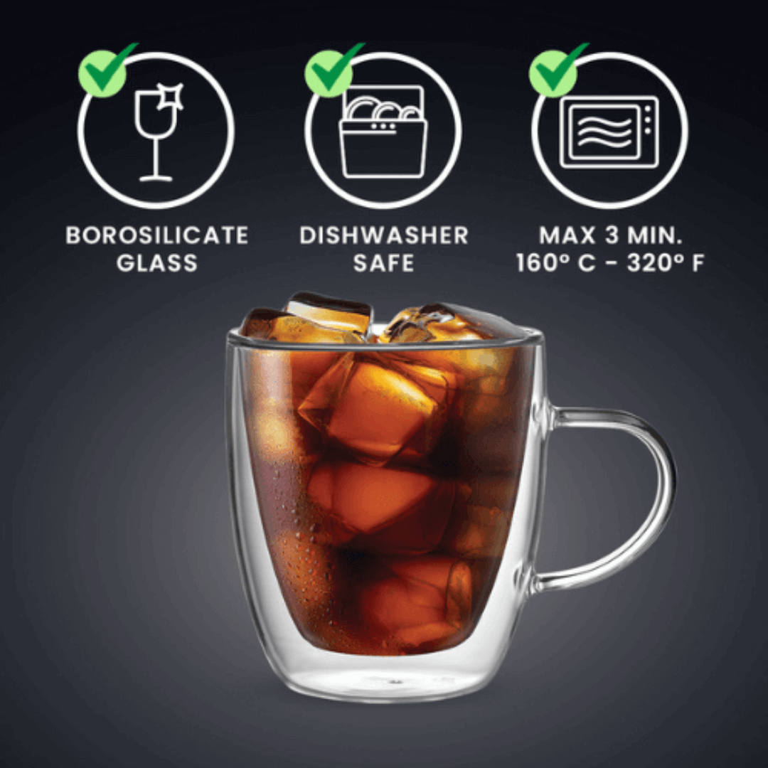 Capri Double Walled Glass Mugs (350ml - Set of 2)