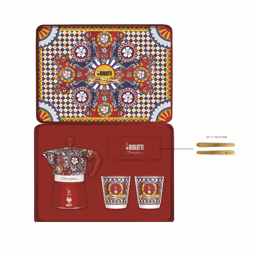 Bialetti X Dolce&Gabbana Sicilian Cart Gift Set (Moka 2 Cup, 2 Cups & Gold Stirrers)