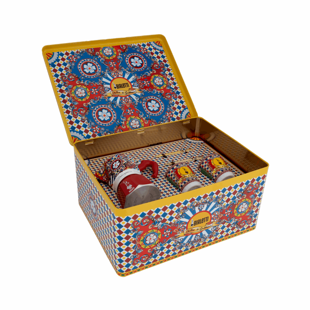 Bialetti X Dolce&Gabbana Sicilian Cart Gift Set (Moka 2 Cup, 2 Cups & Gold Stirrers)