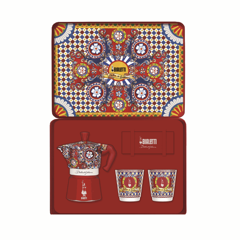 Bialetti X Dolce&Gabbana Sicilian Cart Gift Set (Moka 2 Cup, 2 Cups & Gold Stirrers)